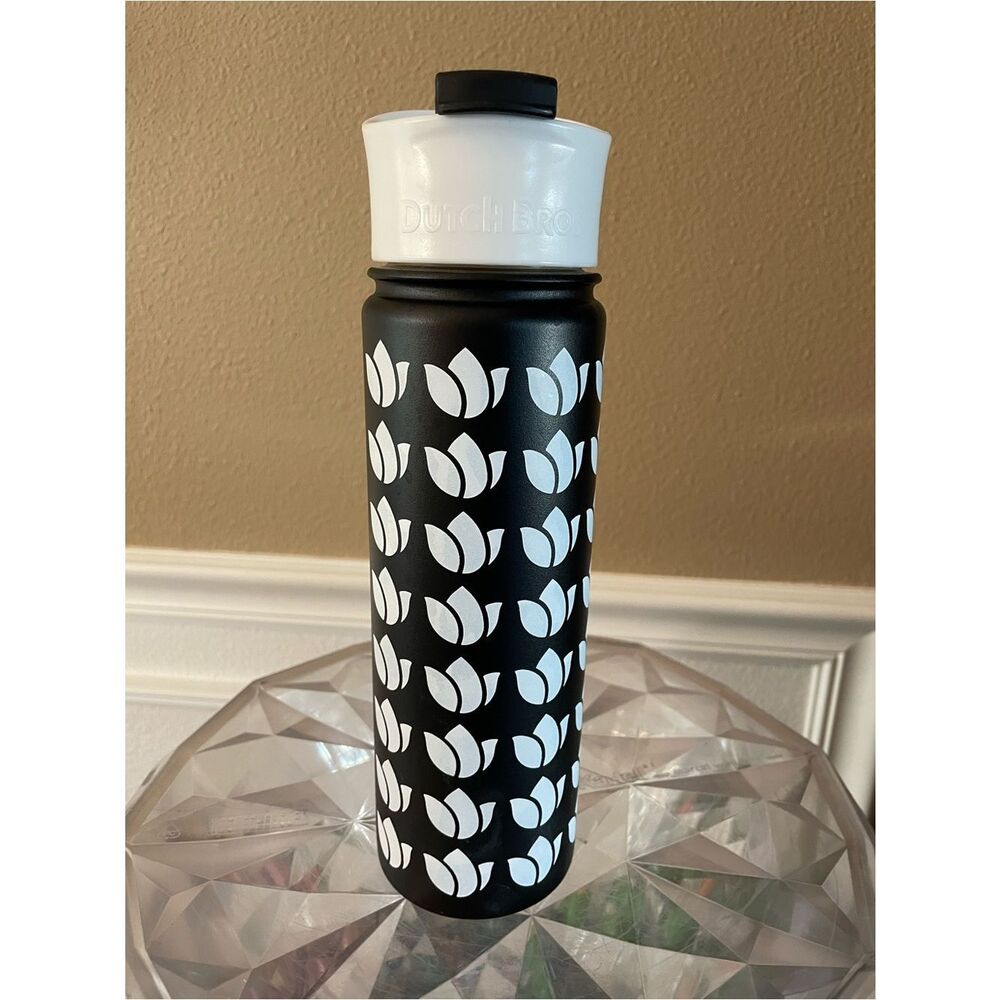 Dutch Bros Black and White Metal 16 Ounce Coffee Tumbler b